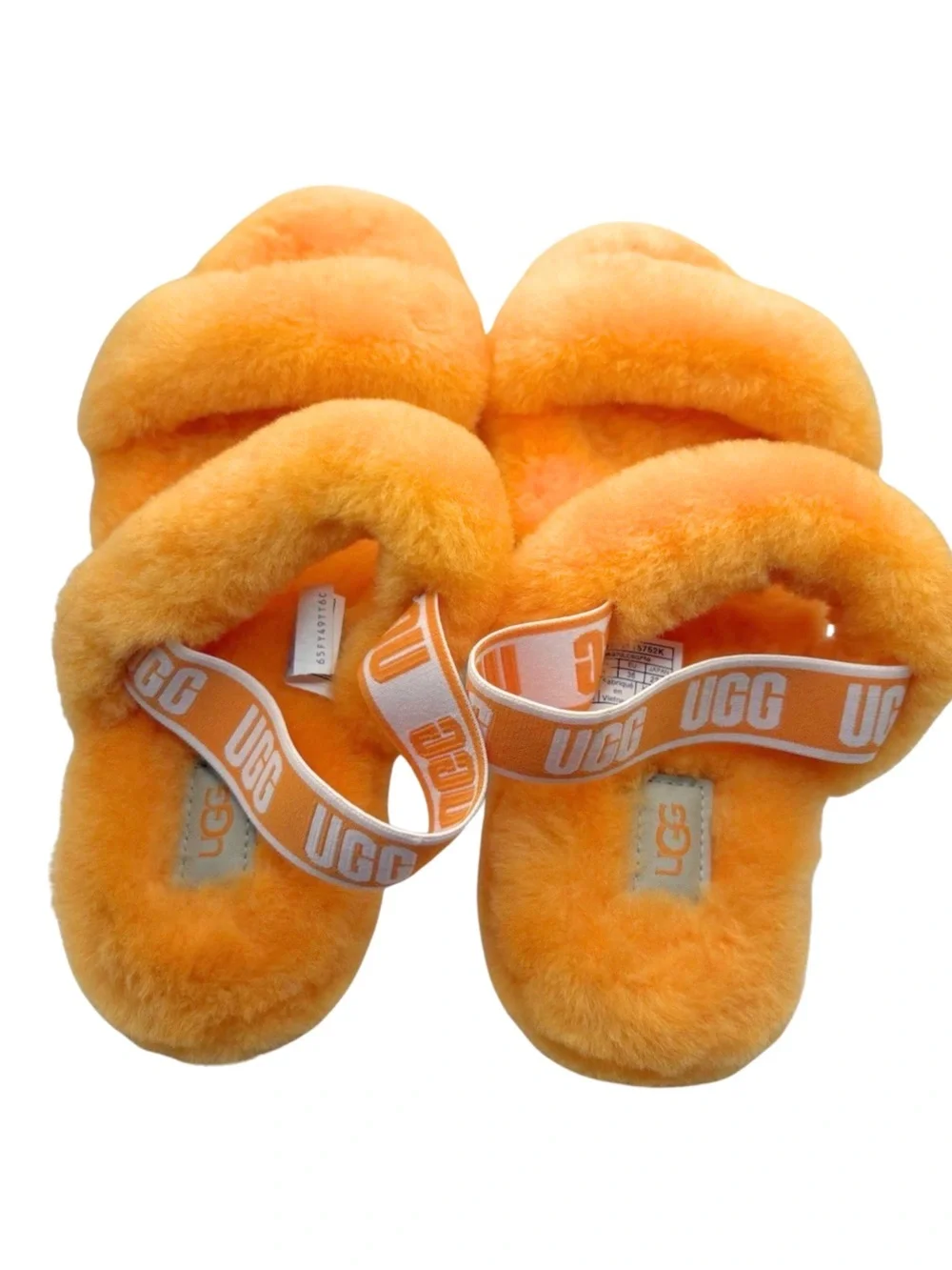 UGG Fluff Yeah Slide Slippers Bright Orange Sheepskin Slingback kid’s Size 4